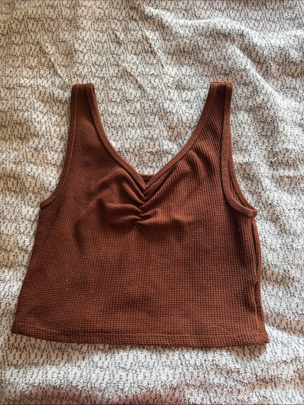 American Eagle Outfitters Chocolate Brown Waffle Knit V-Neck Crop Top